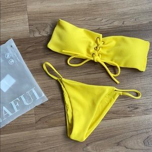 Bright Yellow Zaful Two Piece Bandeau Bikini